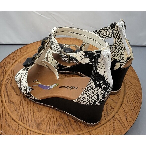 Libby Edelman White Snake Print Wedge Sandals 8M Open Toe Strappy Zip Back EUC - Picture 6 of 15